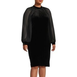 New Calvin Klein Velour Velvet Black Puff Sleeve Knee Dress 18W Whimsygoth Holid